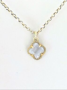 MIA FIORI ITALY DYADEMA Gold Over Sterling White Quartz 4 Leaf Clover Necklace